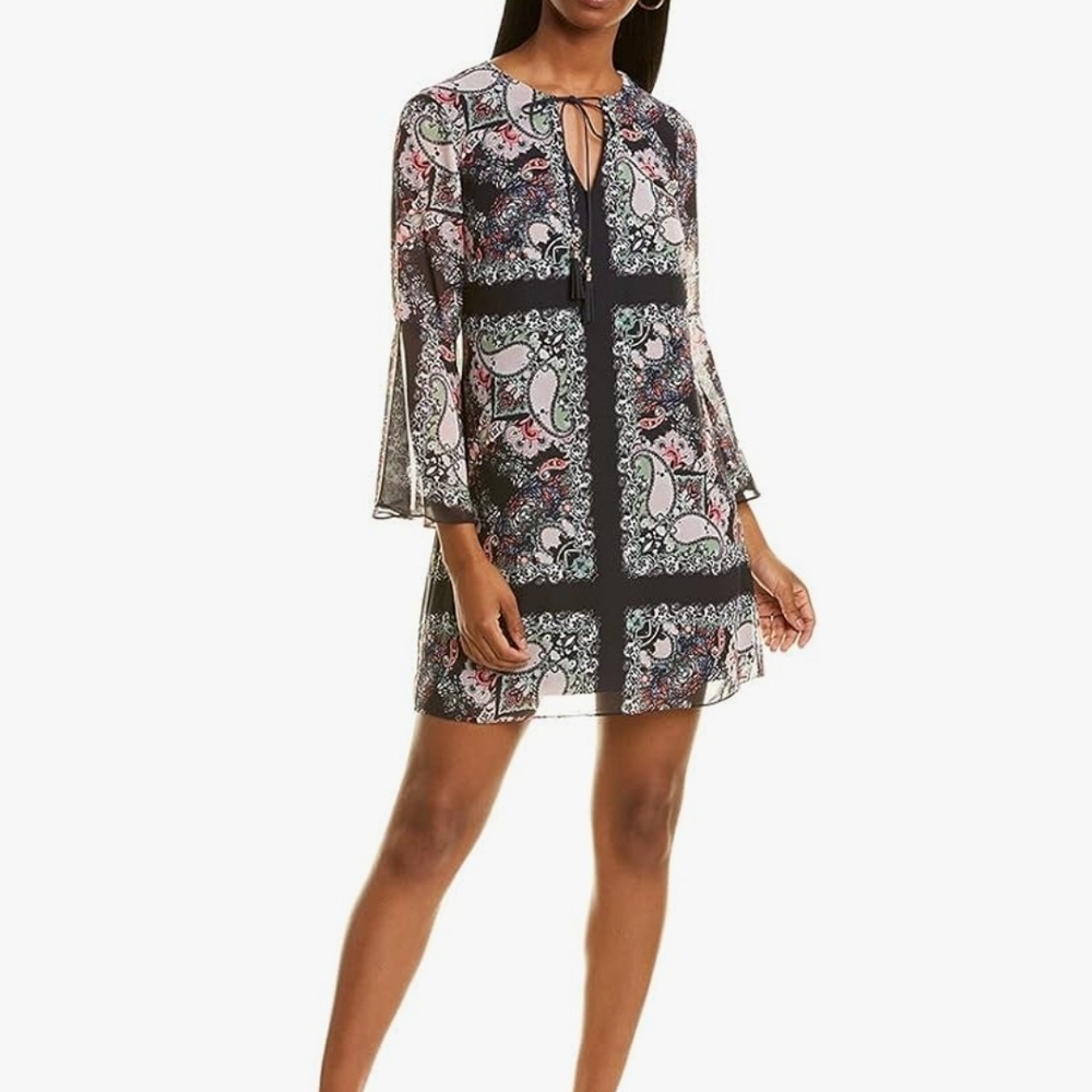 Vince Camuto Tie Neck Bell Sleeve Chiffon Float Dress